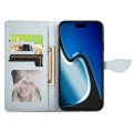 For iPhone 15 Plus Blooming Mandala Embossed Wings Buckle Leather Phone Case(Grey)