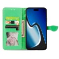 For iPhone 15 Plus Blooming Mandala Embossed Wings Buckle Leather Phone Case(Green)