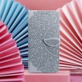 For iPhone 14 Plus Blooming Mandala Embossed Wings Buckle Leather Phone Case(Grey)