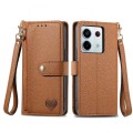 For Redmi Note 13 Pro 5G Love Zipper Lanyard Leather Phone Case(Brown)