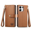 For Redmi Note 13 4G Love Zipper Lanyard Leather Phone Case(Brown)