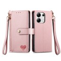 For Redmi Note 13 4G Love Zipper Lanyard Leather Phone Case(Pink)