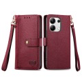 For Redmi Note 13 4G Love Zipper Lanyard Leather Phone Case(Red)