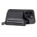 For iPhone 15 Carbon Fiber Horizontal Flip Zipper Wallet Phone Case(Black)