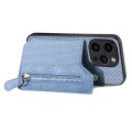 For iPhone 15 Pro Max Carbon Fiber Horizontal Flip Zipper Wallet Phone Case(Blue)