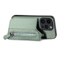 For iPhone 15 Pro Max Carbon Fiber Horizontal Flip Zipper Wallet Phone Case(Green)