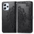 For Xiaomi Redmi 12 5G Mandala Flower Embossed Leather Phone Case(Black)
