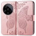 For Xiaomi 14 Ultra Butterfly Love Flower Embossed Leather Phone Case(Rose Gold)