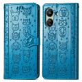 For Xiaomi Redmi 13C Cat and Dog Embossed Leather Phone Case(Blue)