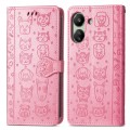 For Xiaomi Redmi 13C Cat and Dog Embossed Leather Phone Case(Pink)