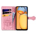 For Xiaomi Redmi 13C Cat and Dog Embossed Leather Phone Case(Pink)