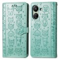 For Xiaomi Redmi 13C Cat and Dog Embossed Leather Phone Case(Green)