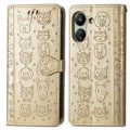 For Xiaomi Redmi 13C Cat and Dog Embossed Leather Phone Case(Gold)