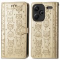 For Xiaomi Redmi Note 13 Pro+ Cat and Dog Embossed Leather Phone Case(Gold)