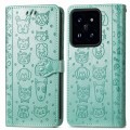 For  Xiaomi 14 Pro Cat and Dog Embossed Leather Phone Case(Green)