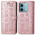 For Xiaomi Redmi Note 13 Cat and Dog Embossed Leather Phone Case(Rose Gold)