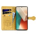For Xiaomi Redmi Note 13 Cat and Dog Embossed Leather Phone Case(Yellow)