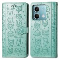 For Xiaomi Redmi Note 13 Cat and Dog Embossed Leather Phone Case(Green)