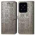 For Xiaomi 14 Cat and Dog Embossed Leather Phone Case(Grey)