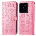 For Xiaomi 14 Cat and Dog Embossed Leather Phone Case(Pink)