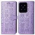 For Xiaomi 14 Cat and Dog Embossed Leather Phone Case(Purple)