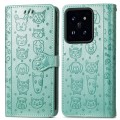 For Xiaomi 14 Cat and Dog Embossed Leather Phone Case(Green)