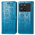 For Xiaomi Redmi K70E Cat and Dog Embossed Leather Phone Case(Blue)