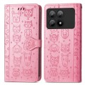 For Xiaomi Redmi K70E Cat and Dog Embossed Leather Phone Case(Pink)