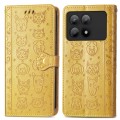 For Xiaomi Redmi K70E Cat and Dog Embossed Leather Phone Case(Yellow)