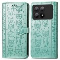 For Xiaomi Redmi K70E Cat and Dog Embossed Leather Phone Case(Green)