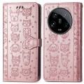 For Xiaomi 14 Ultra Cat and Dog Embossed Leather Phone Case(Rose Gold)