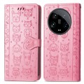 For Xiaomi 14 Ultra Cat and Dog Embossed Leather Phone Case(Pink)