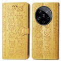 For Xiaomi 14 Ultra Cat and Dog Embossed Leather Phone Case(Yellow)