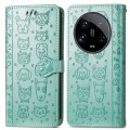 For Xiaomi 14 Ultra Cat and Dog Embossed Leather Phone Case(Green)