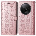 For Xiaomi Redmi A3 Cat and Dog Embossed Leather Phone Case(Rose Gold)