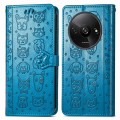 For Xiaomi Redmi A3 Cat and Dog Embossed Leather Phone Case(Blue)