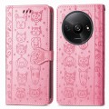 For Xiaomi Redmi A3 Cat and Dog Embossed Leather Phone Case(Pink)