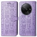 For Xiaomi Redmi A3 Cat and Dog Embossed Leather Phone Case(Purple)