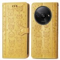 For Xiaomi Redmi A3 Cat and Dog Embossed Leather Phone Case(Yellow)