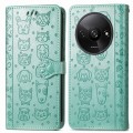 For Xiaomi Redmi A3 Cat and Dog Embossed Leather Phone Case(Green)