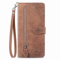 For Xiaomi Redmi K60 Ultra Embossed Flower Zipper Leather Phone Case(Brown)