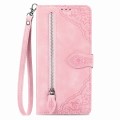 For Xiaomi Redmi K60 Ultra Embossed Flower Zipper Leather Phone Case(Pink)