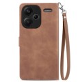 For Xiaomi Redmi Note 13 Pro+ Embossed Flower Zipper Leather Phone Case(Brown)