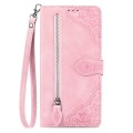 For Xiaomi Redmi Note 13 Pro+ Embossed Flower Zipper Leather Phone Case(Pink)