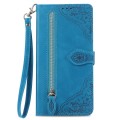 For Xiaomi Redmi K70 Embossed Flower Zipper Leather Phone Case(Blue)