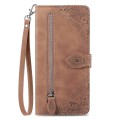 For Xiaomi Redmi K70E Embossed Flower Zipper Leather Phone Case(Brown)