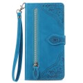 For Xiaomi Redmi K70 Pro Embossed Flower Zipper Leather Phone Case(Blue)