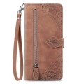 For Xiaomi Redmi Note 13 4G Embossed Flower Zipper Leather Phone Case(Brown)