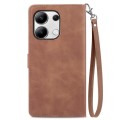 For Xiaomi Redmi Note 13 4G Embossed Flower Zipper Leather Phone Case(Brown)