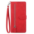 For Xiaomi Redmi Note 13 4G Embossed Flower Zipper Leather Phone Case(Red)